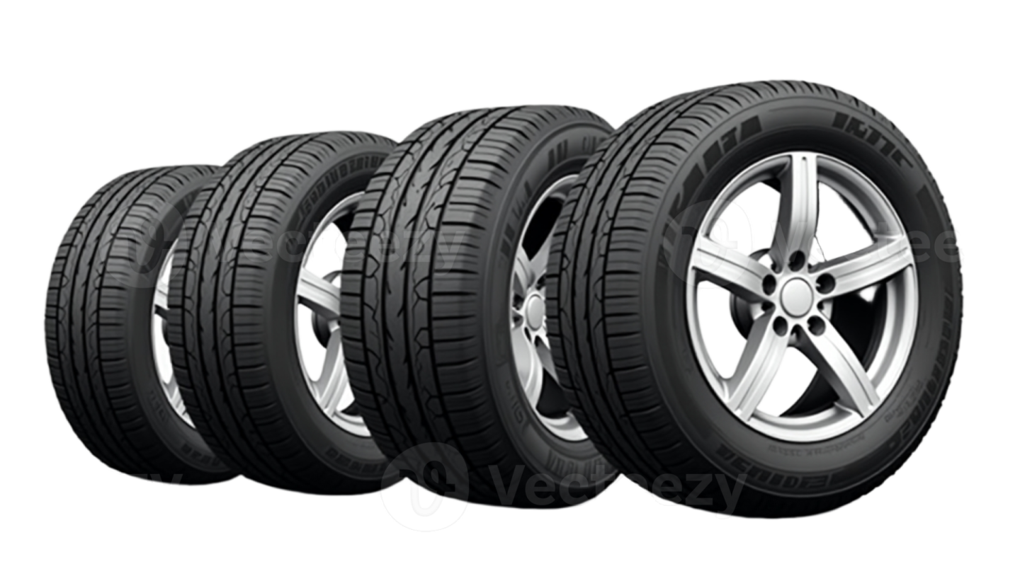 a set of four tires on white background