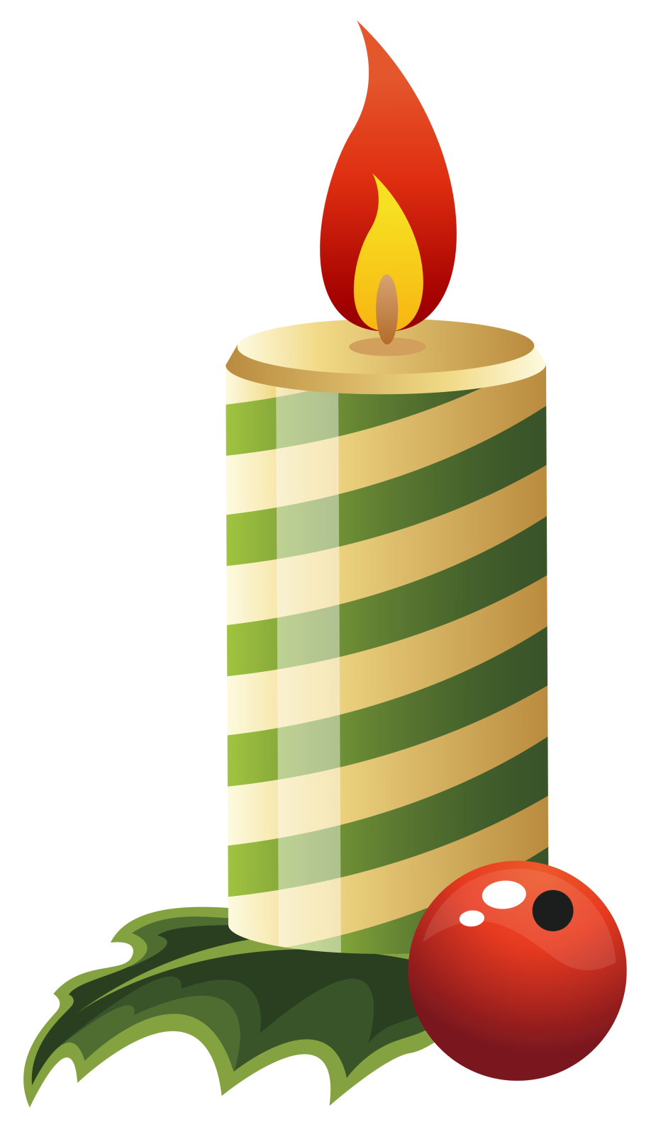 a christmas candle with holly leaves and an apple