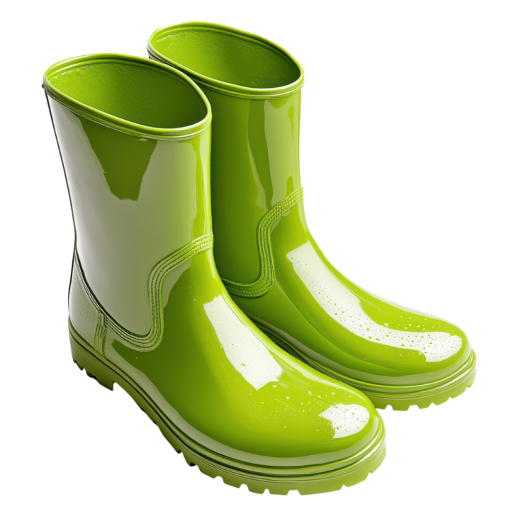 a pair of green rain boots