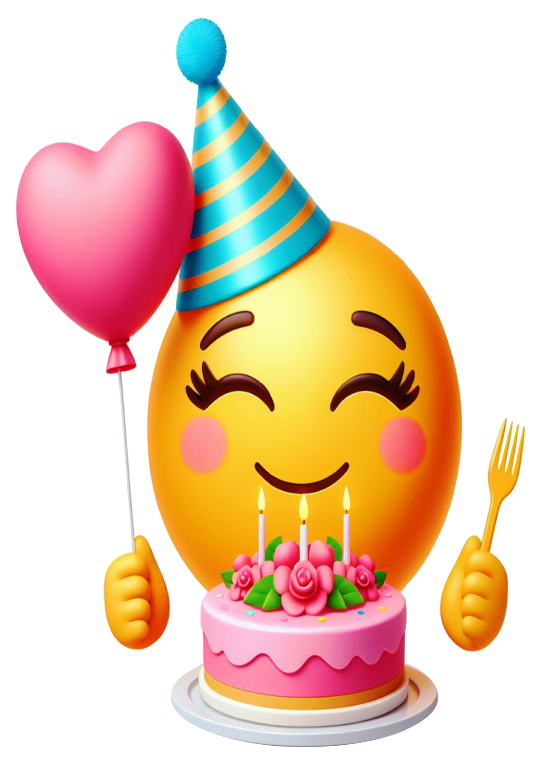 a smiley face with a birthday cake and a balloon
