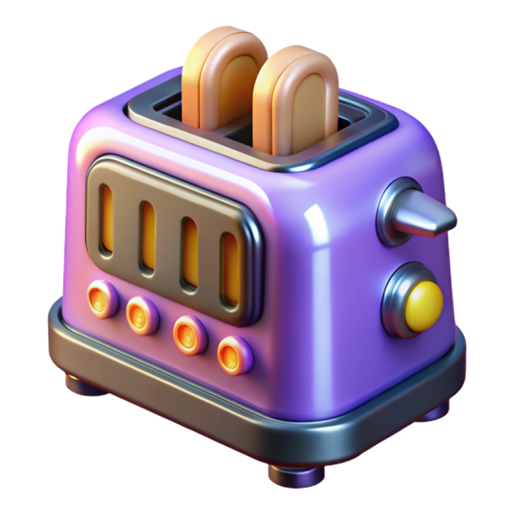 a purple toaster with hot dogs on it
