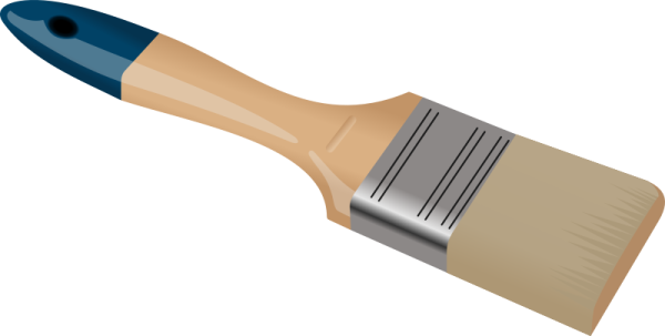 a paint brush with a blue handle