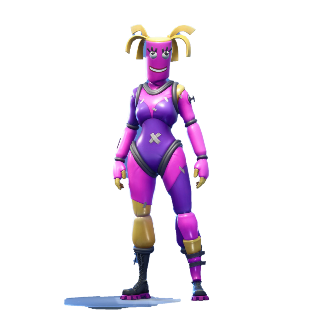 a cartoon character in a purple outfit