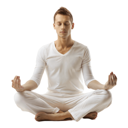a man sitting in the middle of a yoga pose