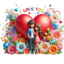 a couple kissing in the middle of a heart surrounded by flowers