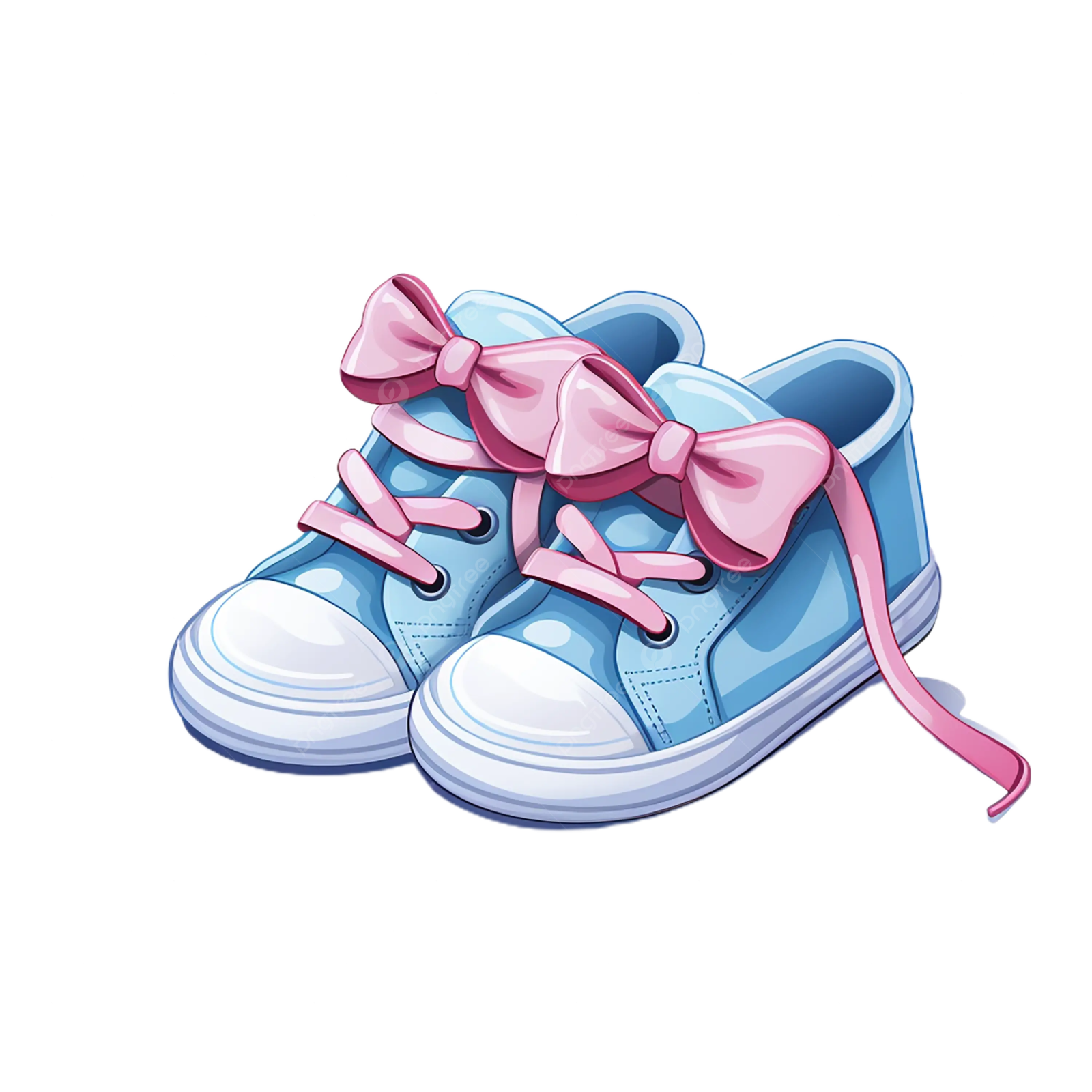 a pair of blue baby shoes with pink bows