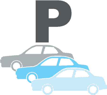 a blue car with the letter p on it