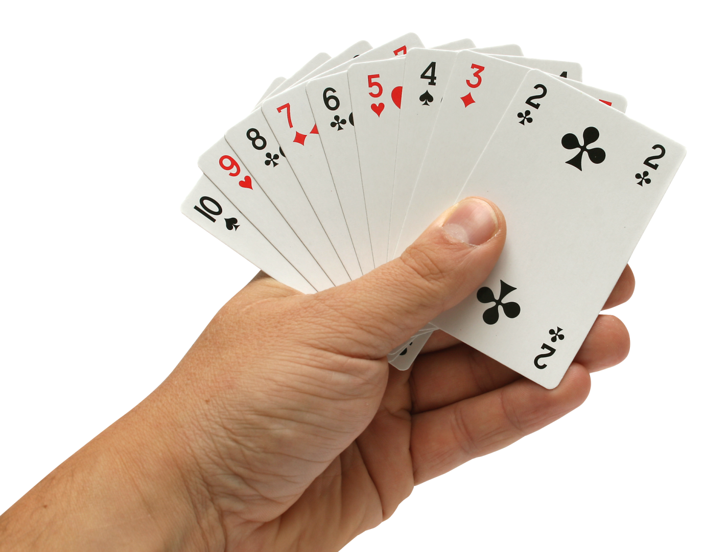 a hand of playing cards on a white background