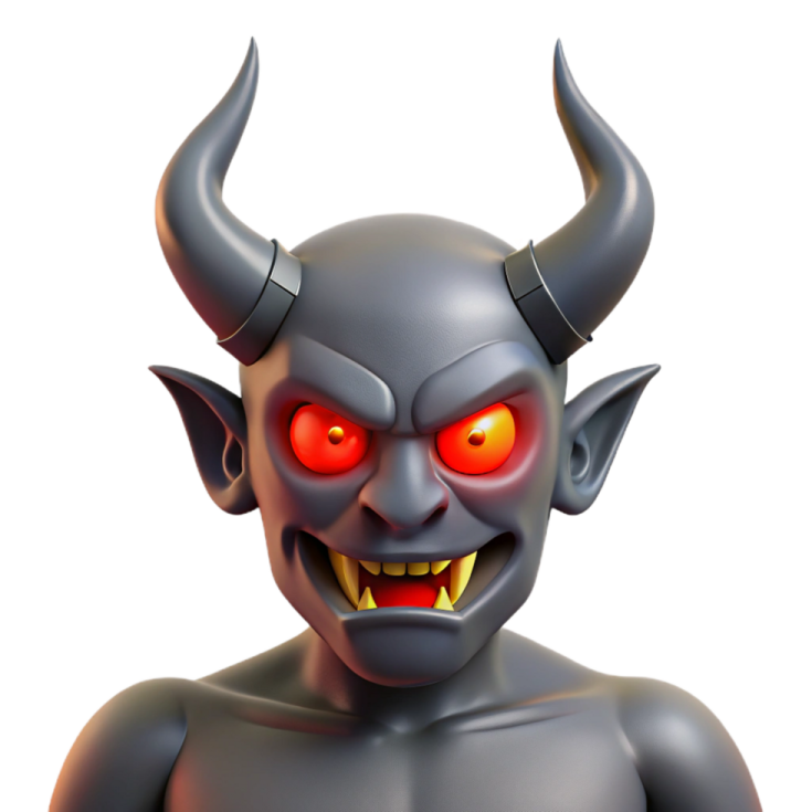 a cartoon character with red eyes and horns