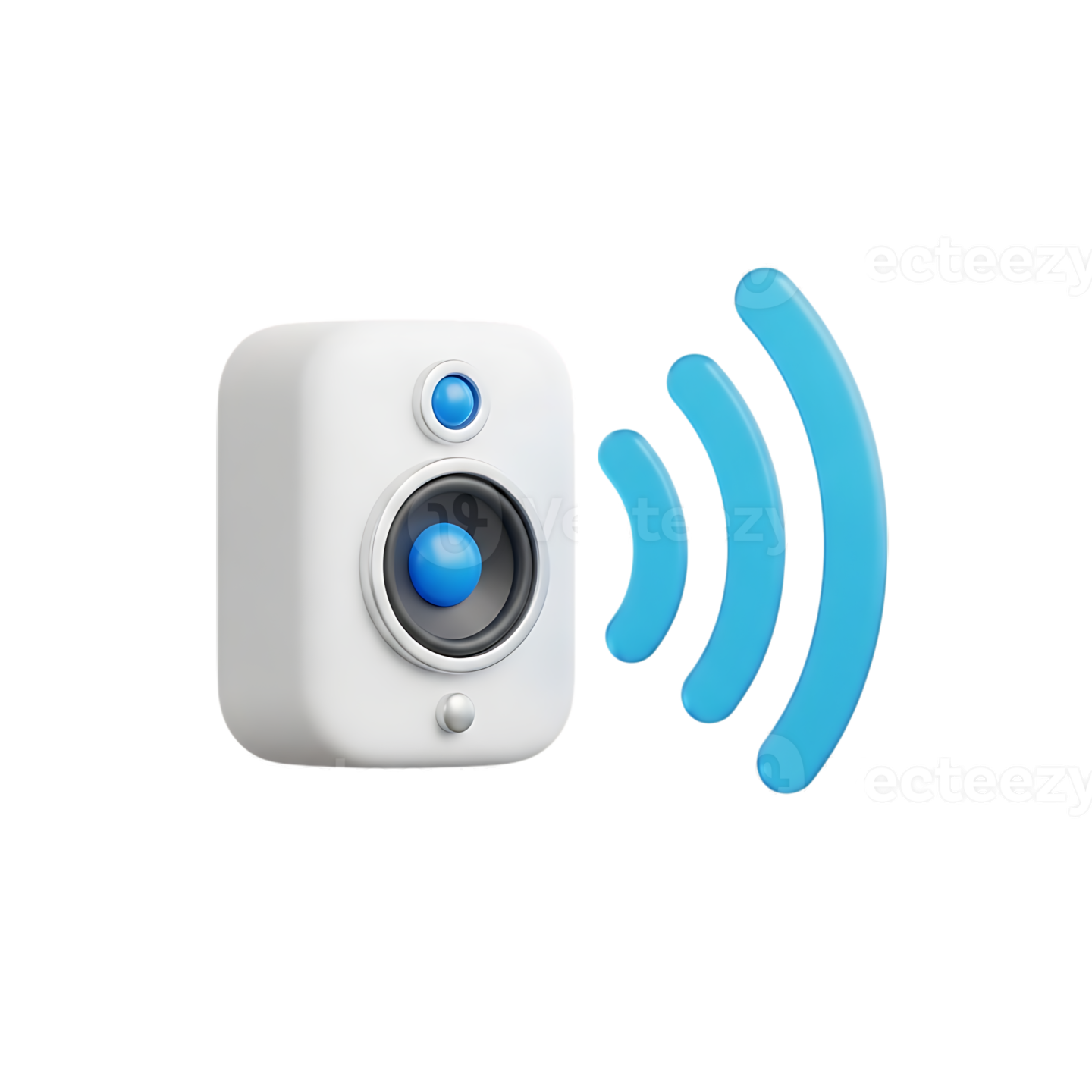 an image of a white camera with blue buttons
