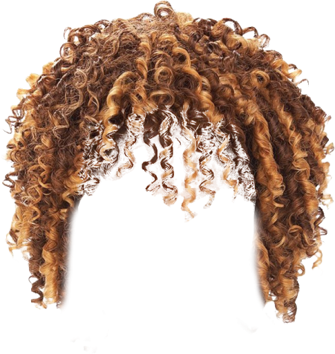 a woman with curly hair on a white background