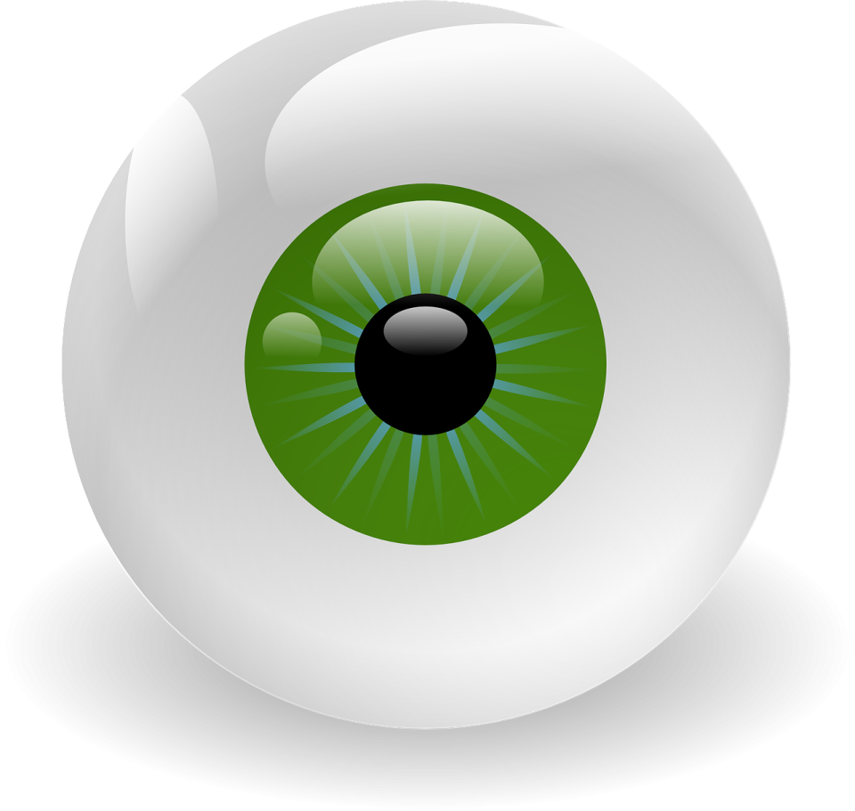 a green eyeball on a white background