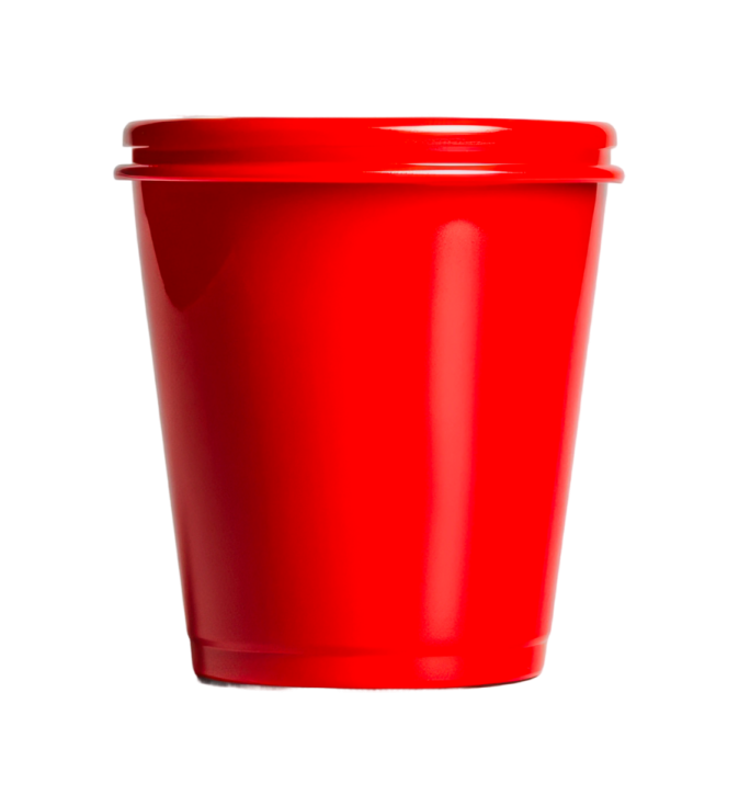 a red plastic cup on a white background