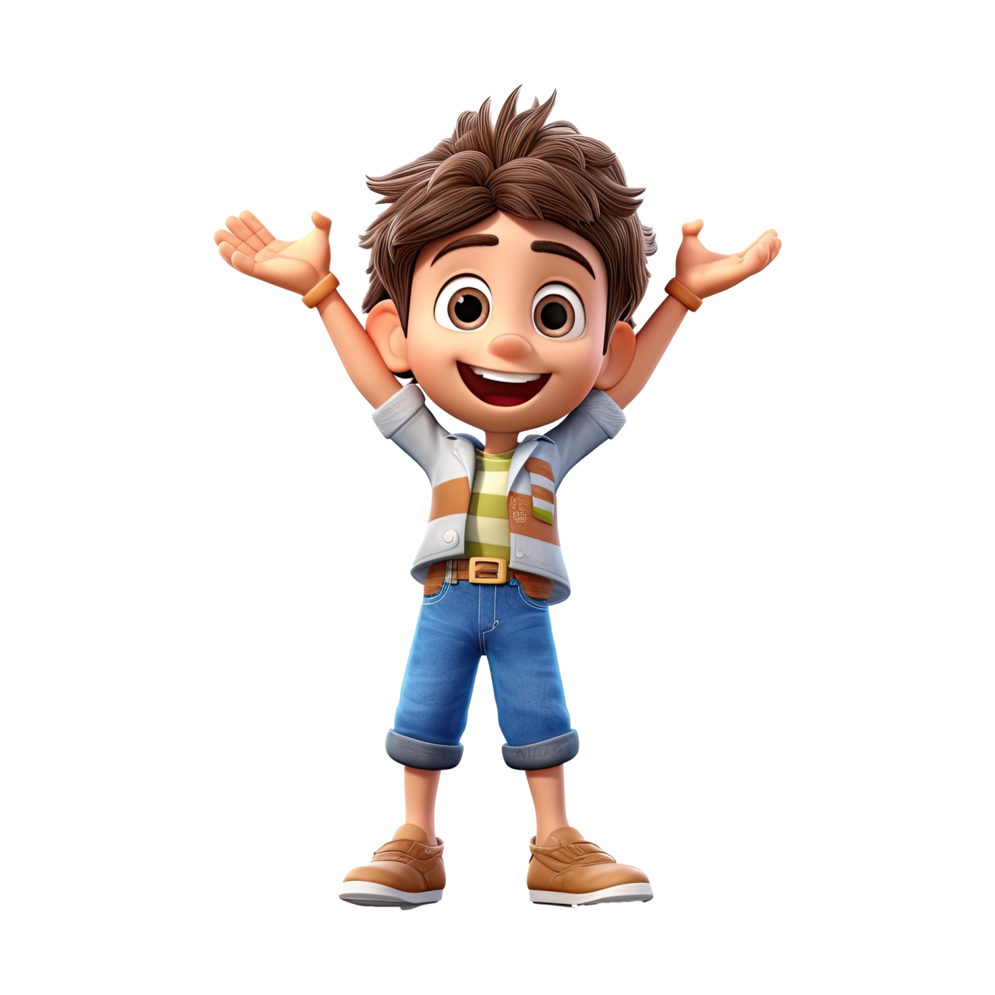 a boy with his hands up in the air