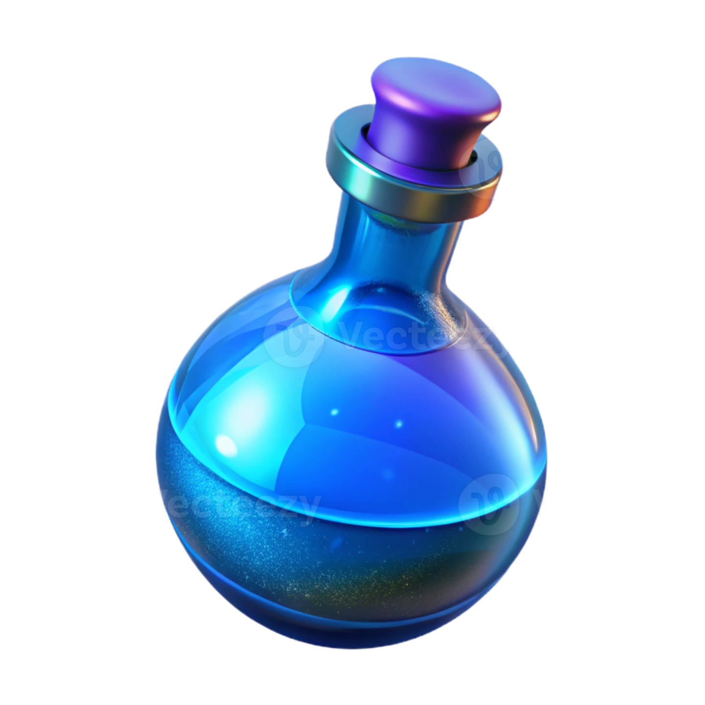 a blue glass bottle with a purple lid