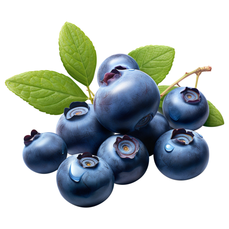 a bunch of blueberries with green leaves