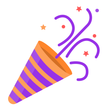 a purple and orange party hat with stars