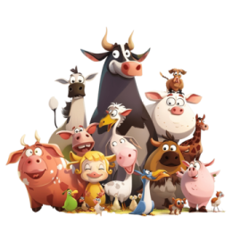 a group of cartoon animals standing together