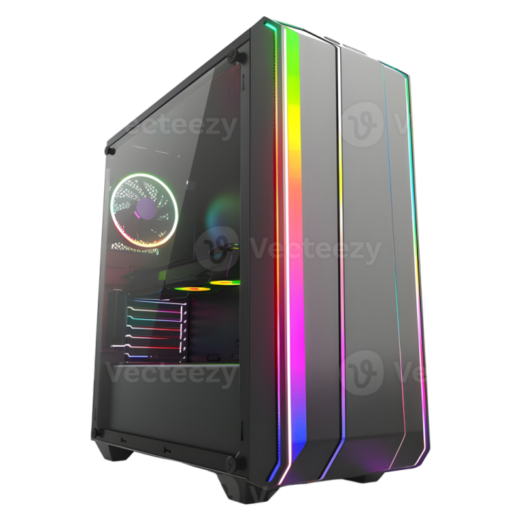 a computer case with colorful leds on the side