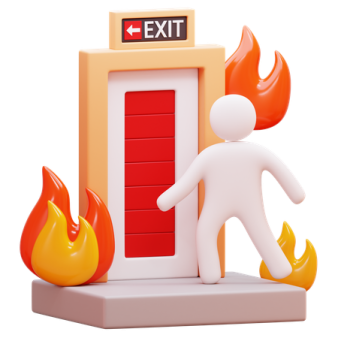 a person standing in front of a fire exit sign