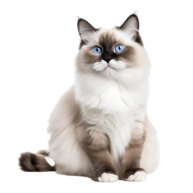 a cat with blue eyes sitting down