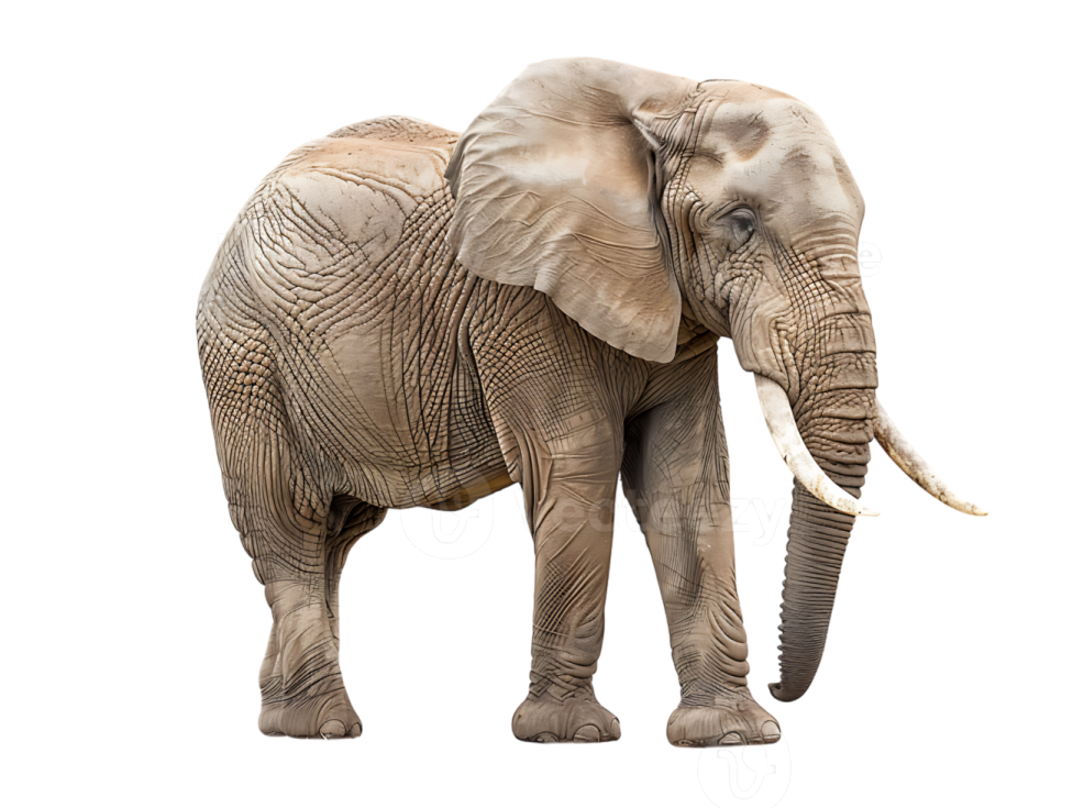 an elephant standing up against a white background