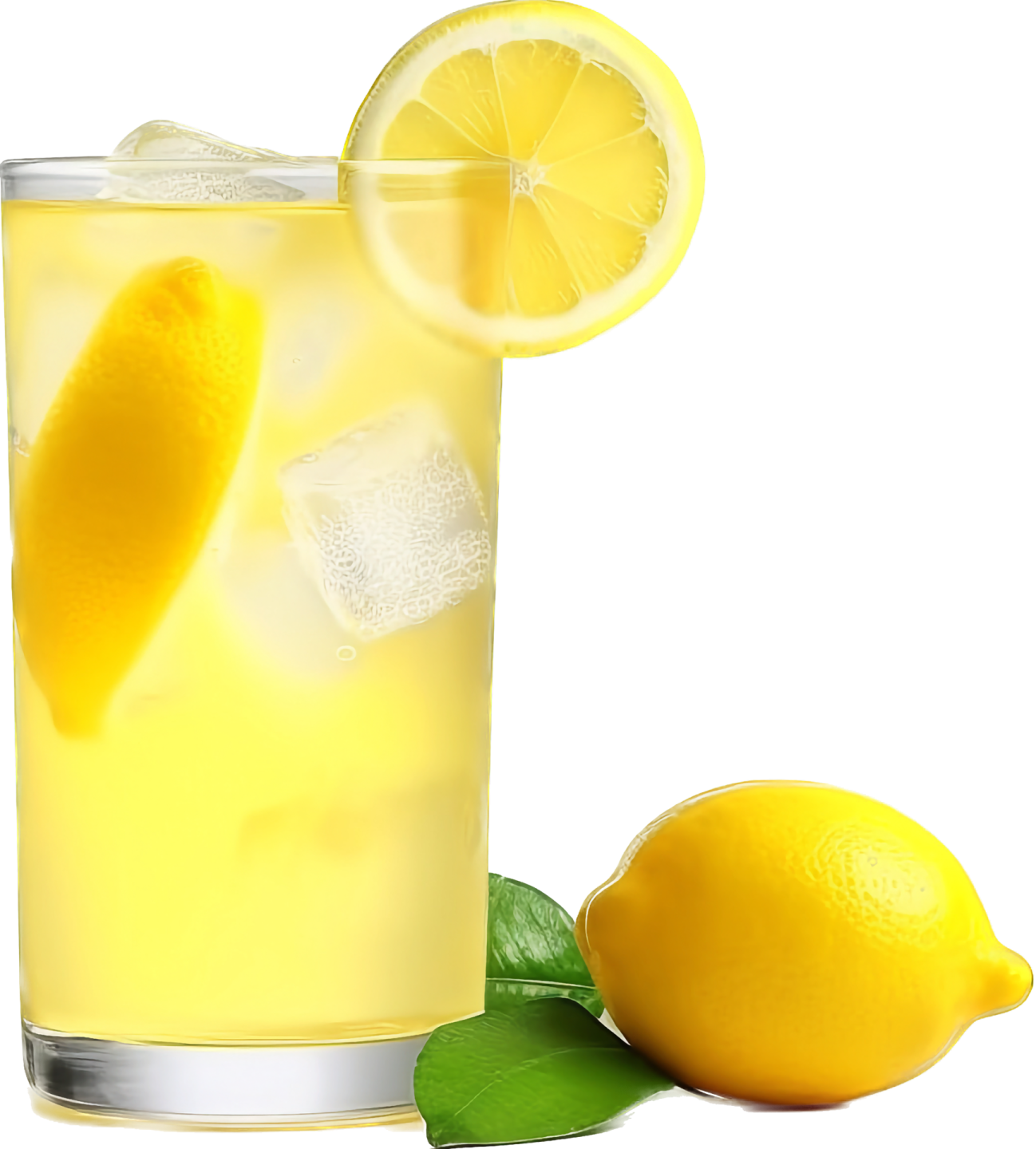 a glass of lemonade next to two lemons