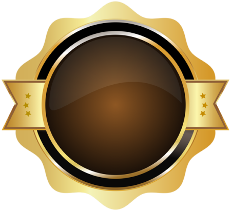 a black and gold badge with stars on it