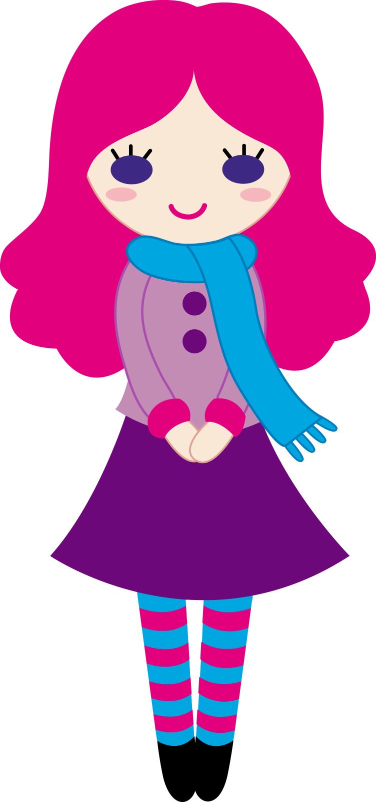 a girl with pink hair and blue scarf