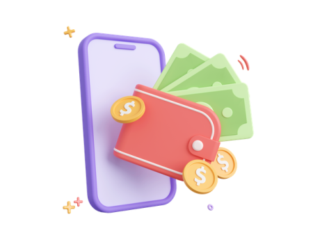 a phone with money and coins on it