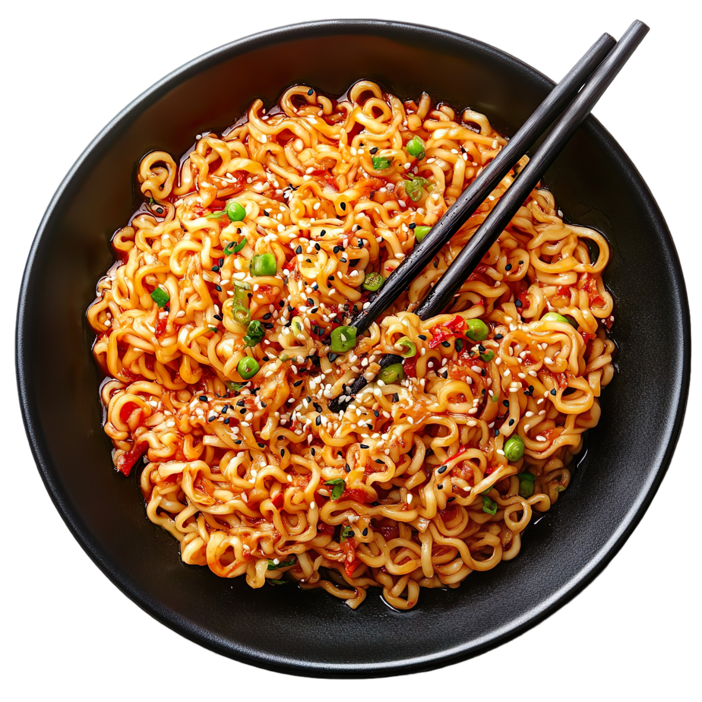a bowl of noodles with chops in it
