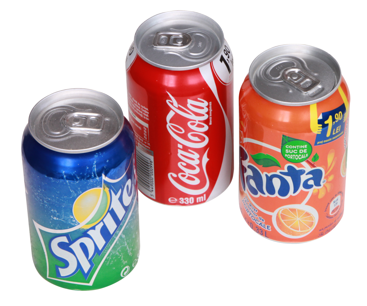 a group of three cans of soda