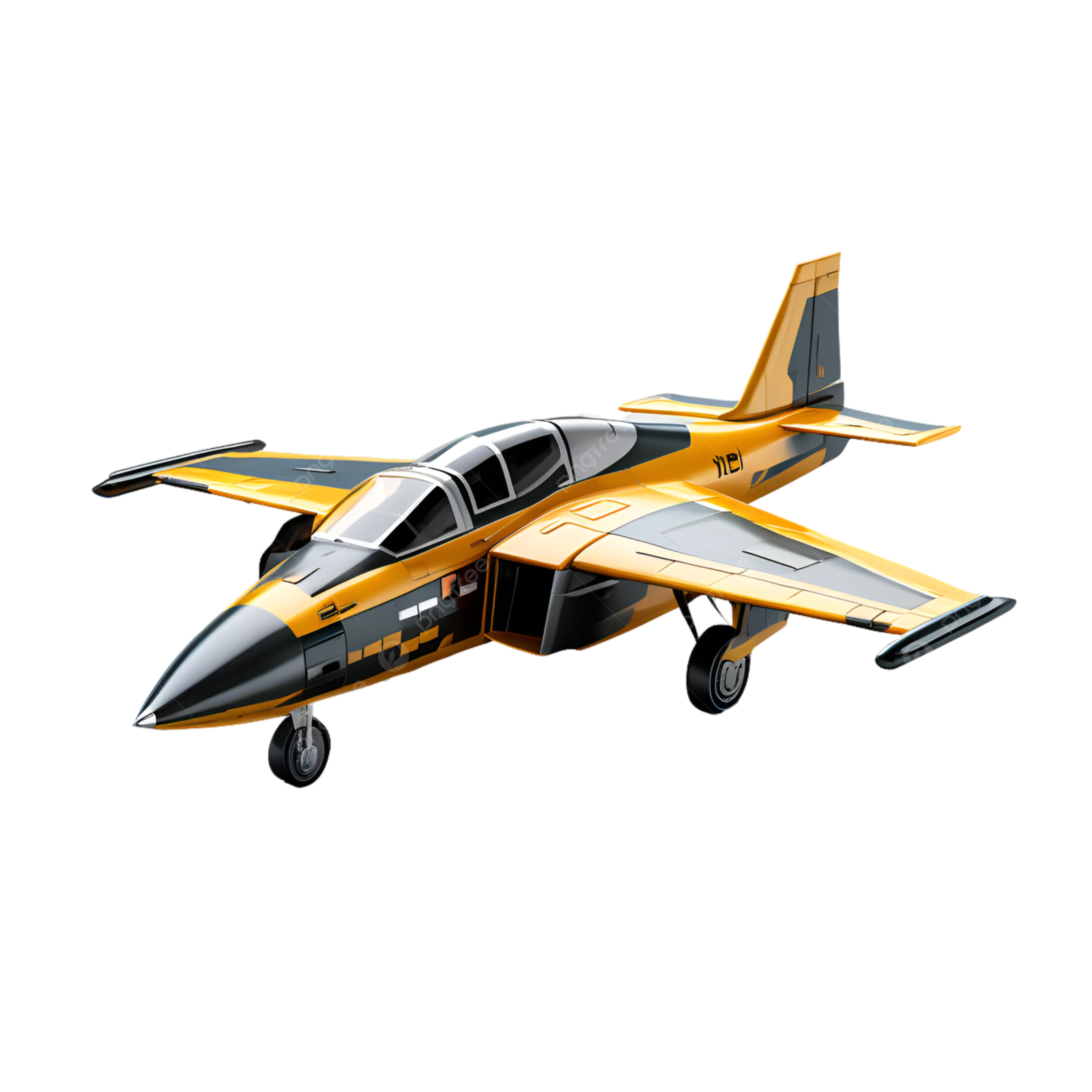 a yellow and black airplane on a white background