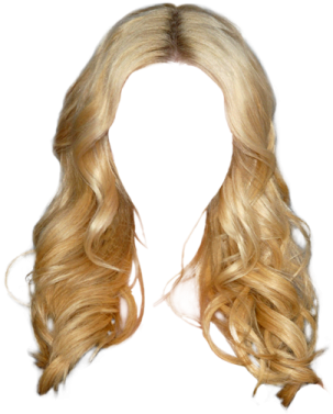 a woman with long blonde hair on a white background