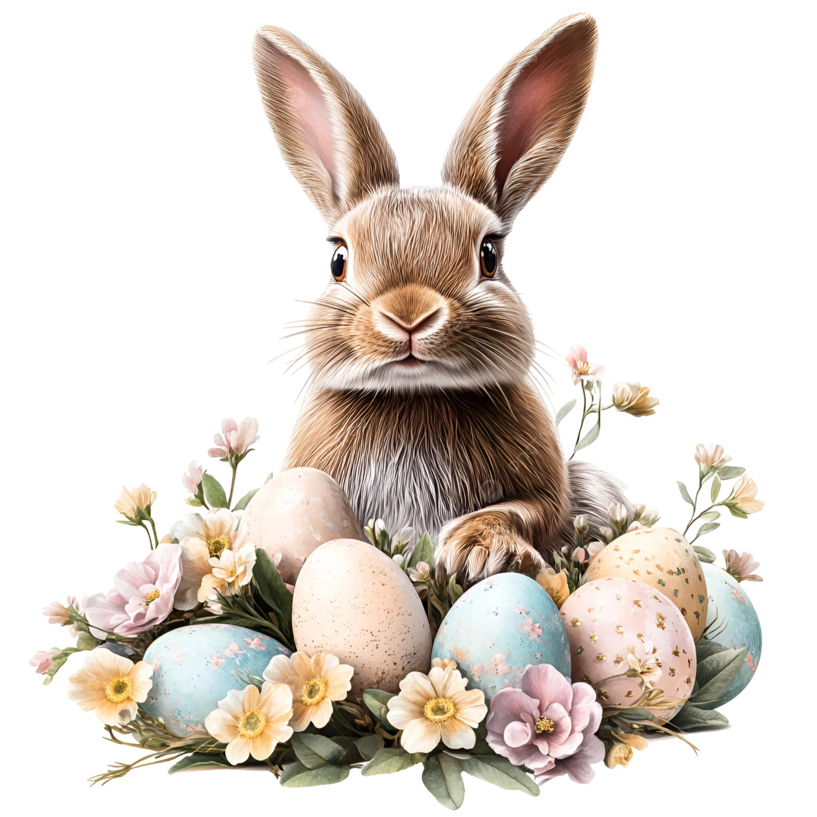 an easter bunny surrounded by flowers and eggs