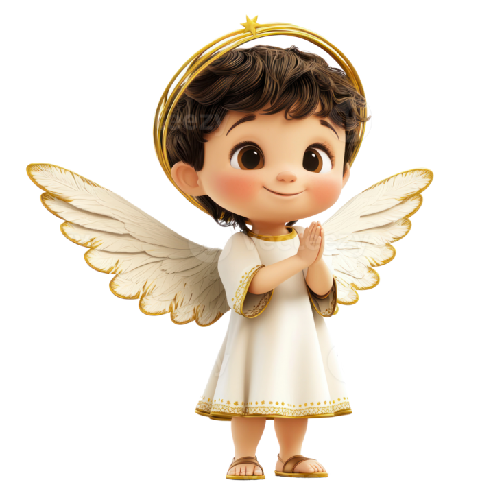 a cute little angel girl in white and gold