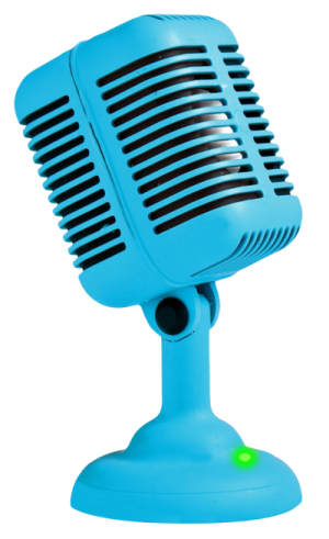 a blue microphone on a white background