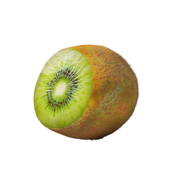 a green kiwia fruit cut in half