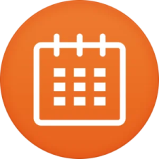 a calendar icon on an orange circle
