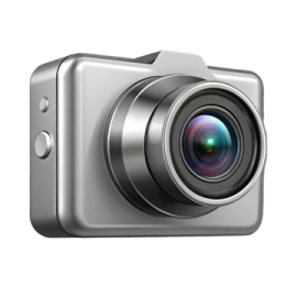 a silver camera on a white background