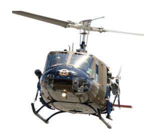 a close up of a helicopter flying in the sky