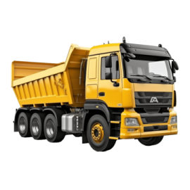a yellow dump truck on a white background