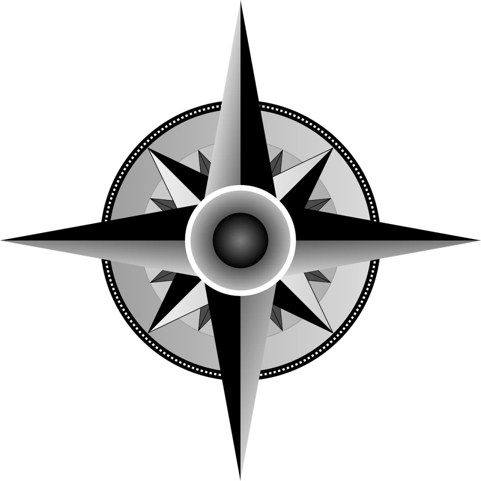 a black and white illustration of a compass