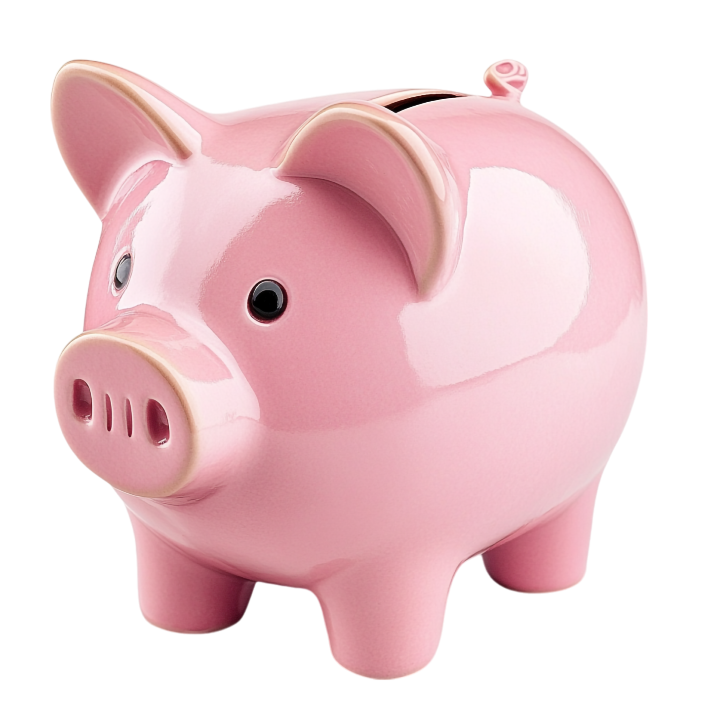 a pink pig piggy bank on a white background