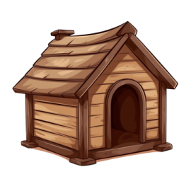 a wooden dog house