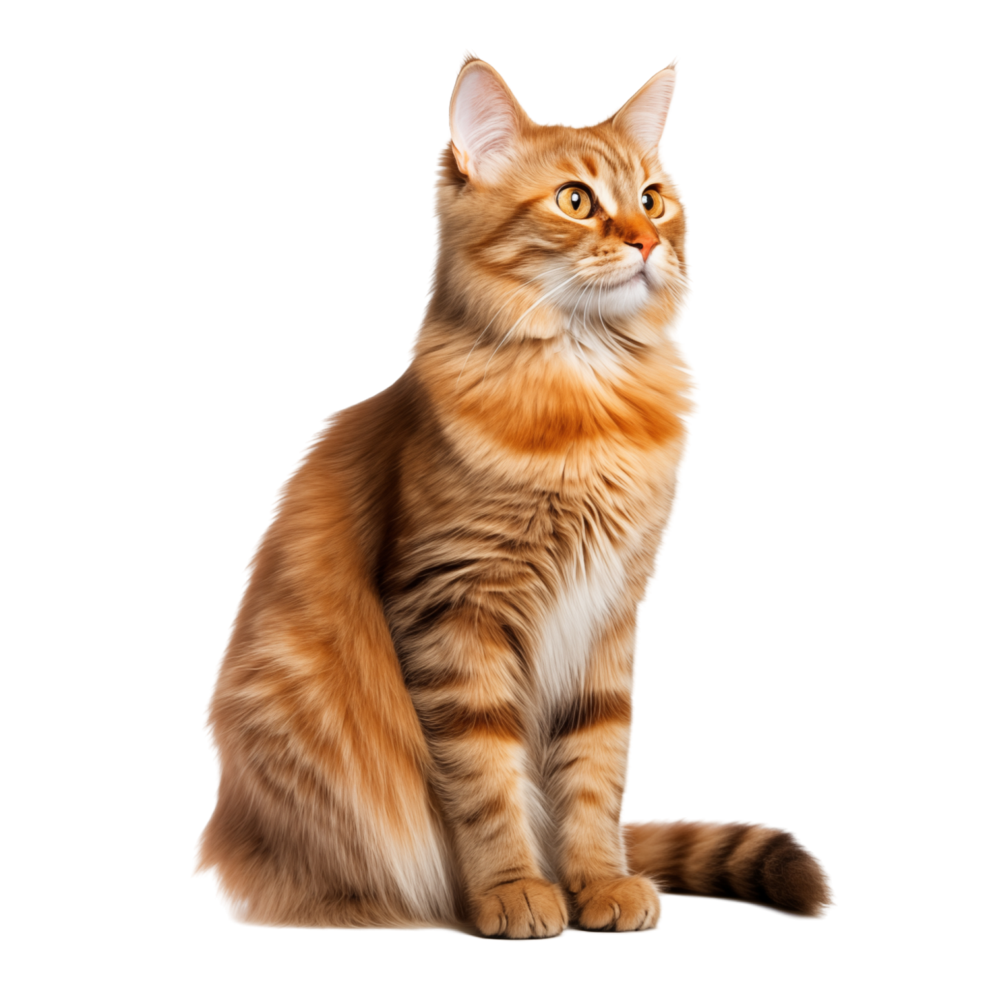 an orange cat sitting on a white background