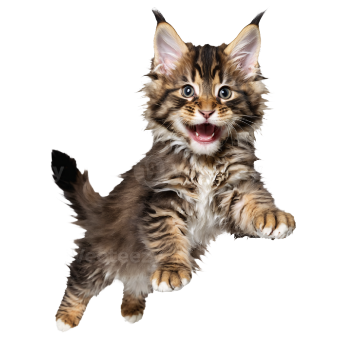 a kitten is jumping in the air