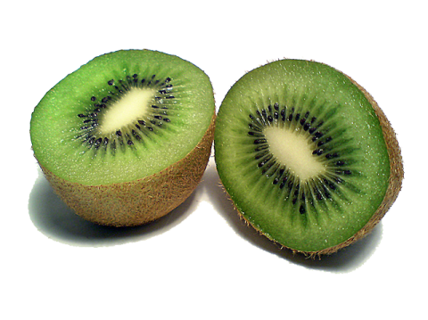 two slices of kiwia fruit on white background
