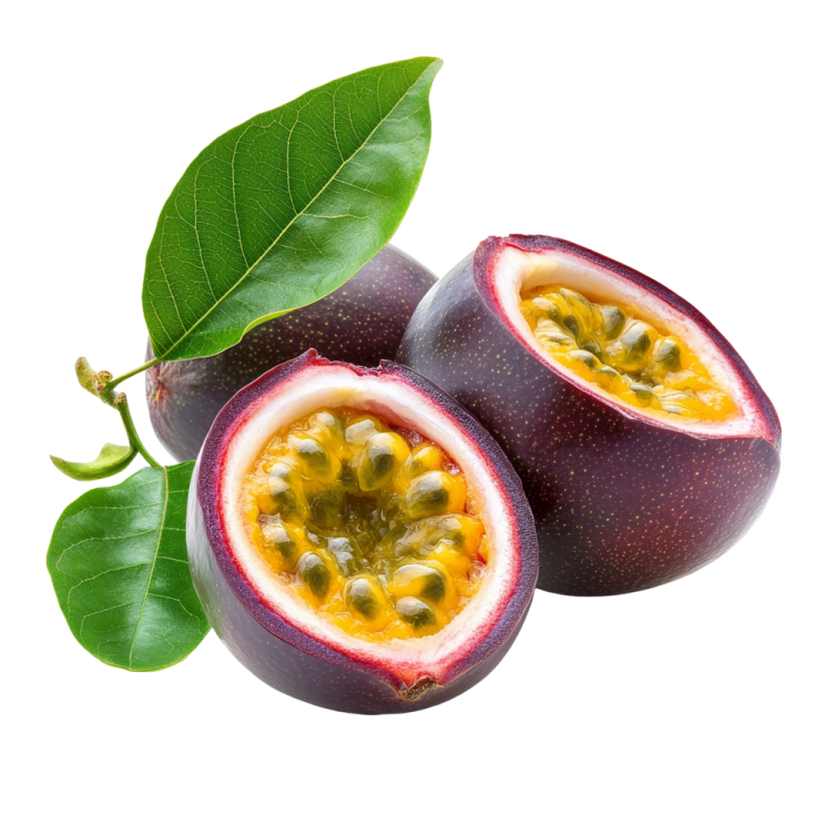 passion fruit with leaves on white background