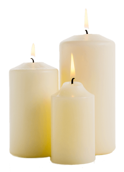 three white candles on a white background